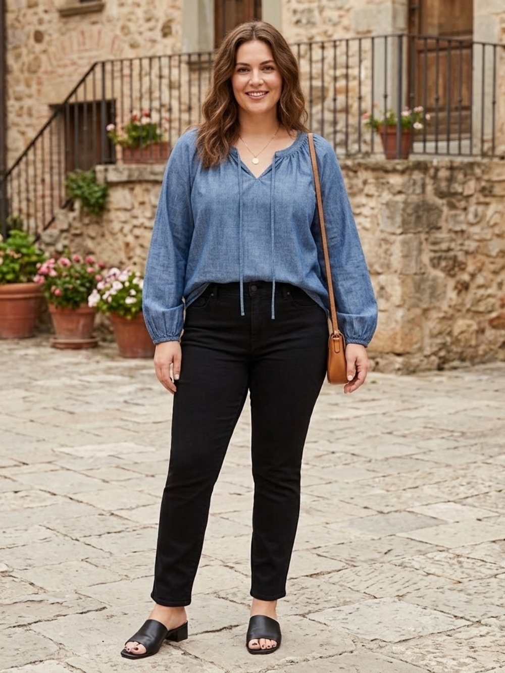 LOFT Blye Lightweight Chambray Tie V Neck Boho Blouse Size Medium